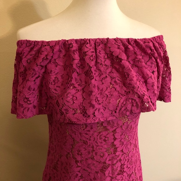 Eliza J Lace Purple Pink Off the Shoulder Dress - Picture 3 of 14